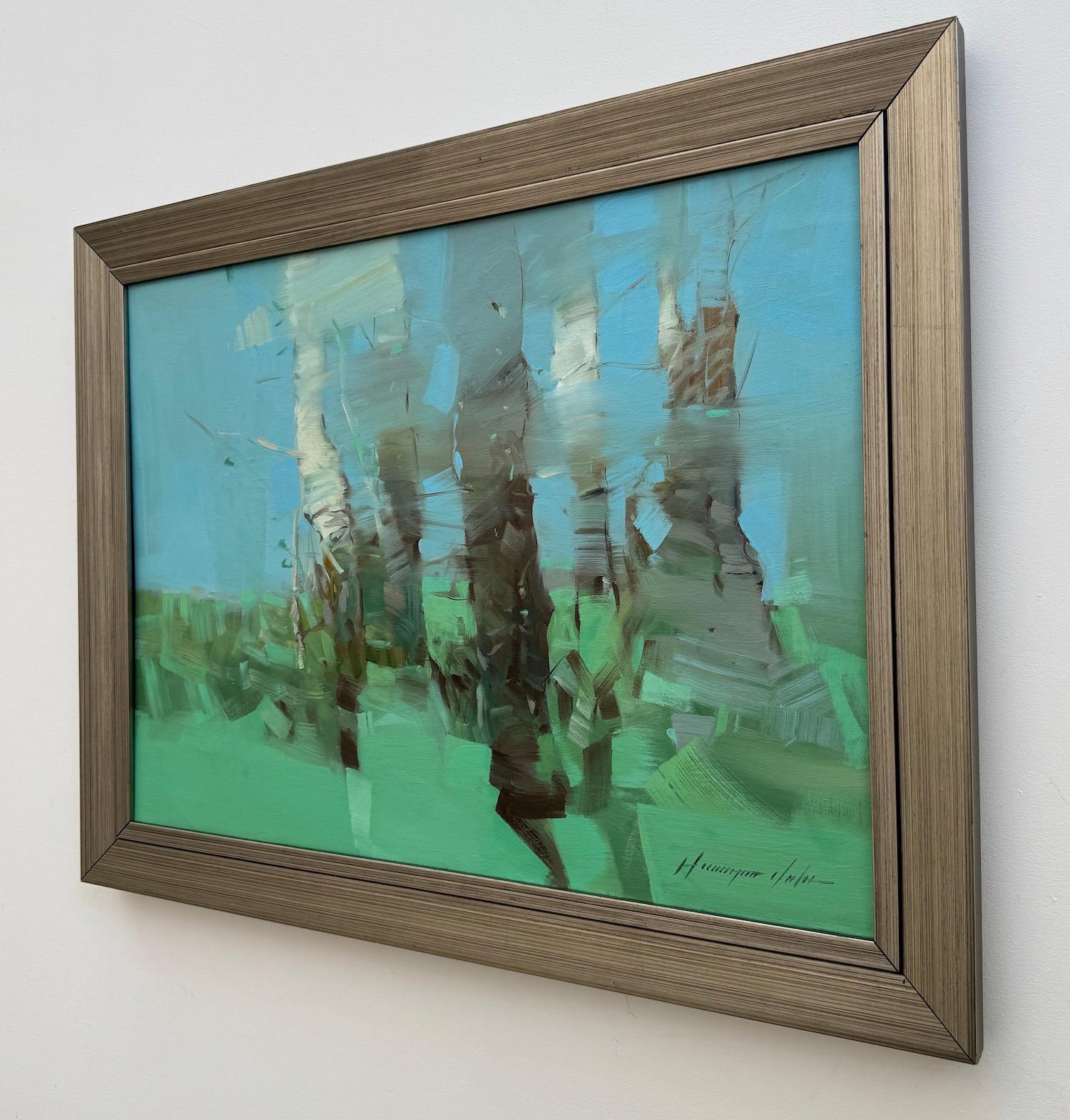 Bouleaux en cobalt Paysage Impressionnisme Peinture originale prête à accrocher en vente 5