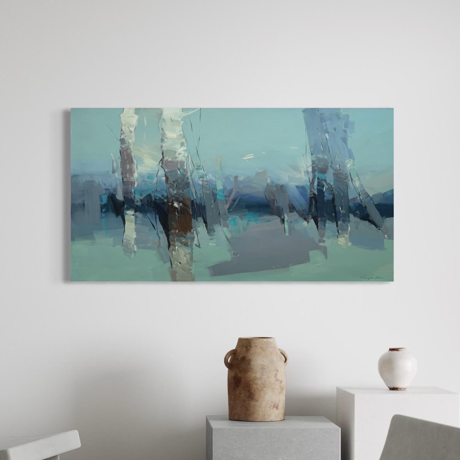 Bouleaux au clair de lune Peinture impressionniste originale prête à être accrochée - Painting de Vahe Yeremyan