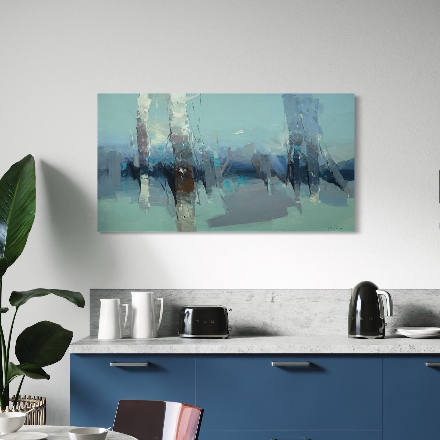 Bouleaux au clair de lune Peinture impressionniste originale prête à être accrochée en vente 1