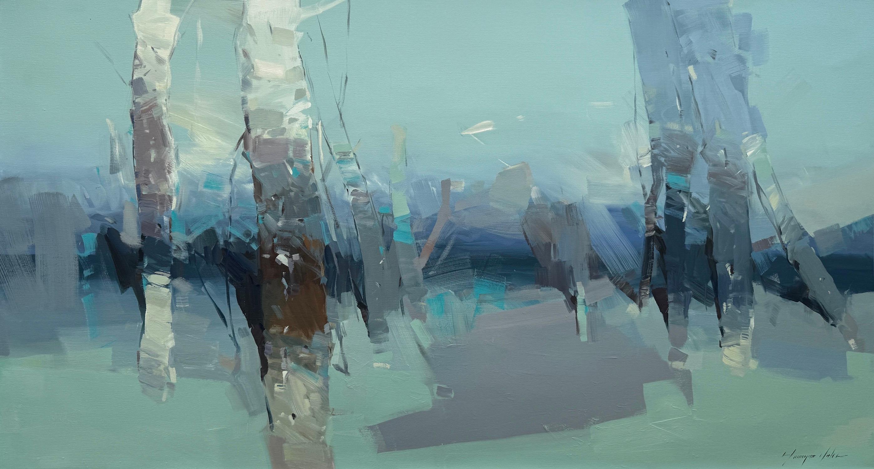 Birken im Mondlicht Impressionismus Originalgemälde zum Aufhängen