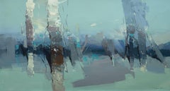 Birches in Moonlight Impressionism Original Painting Ready to Hang