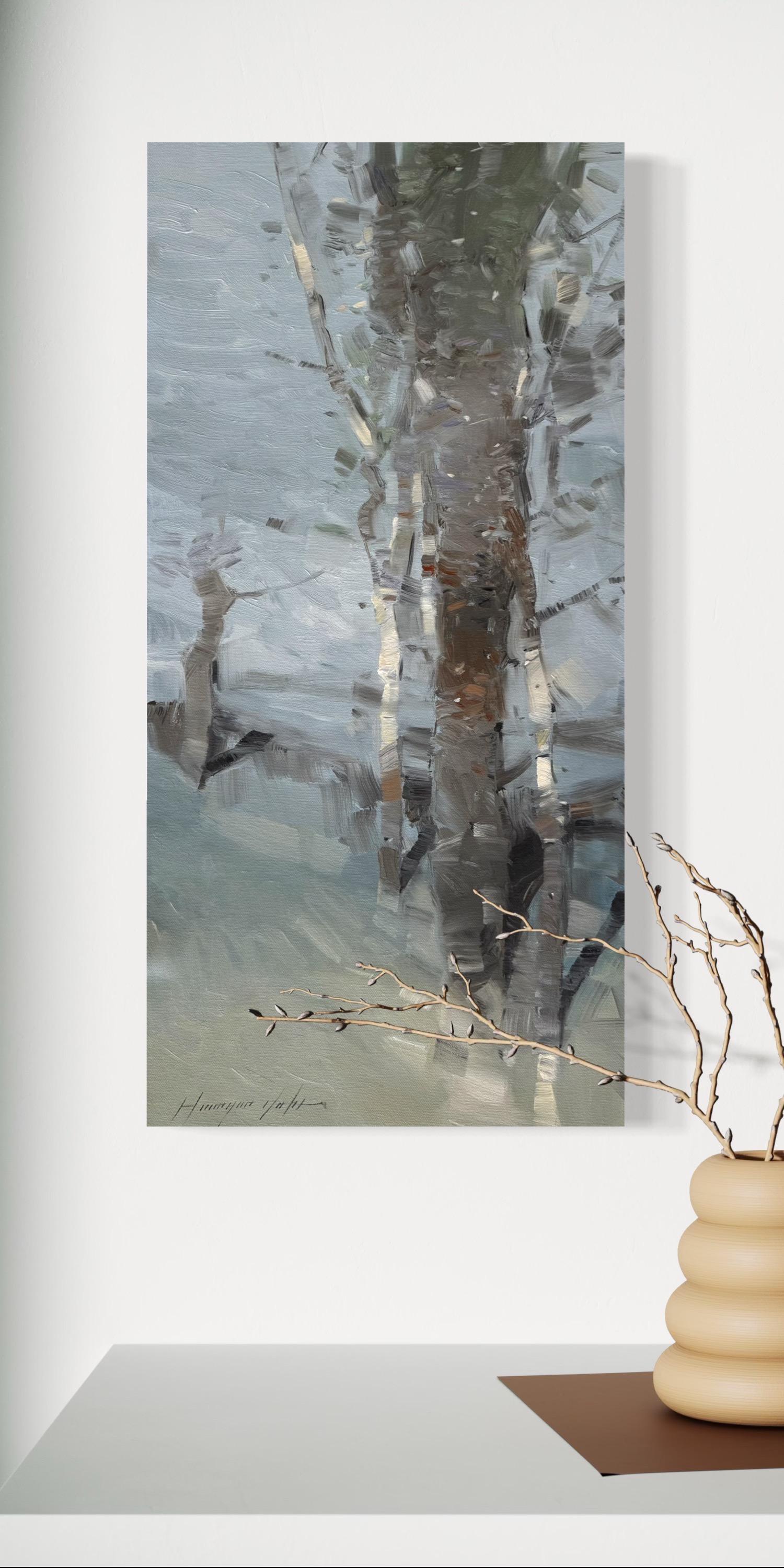 Paysage de bouleaux Impressionnisme Peinture à l'huile originale, prête à être accrochée - Painting de Vahe Yeremyan