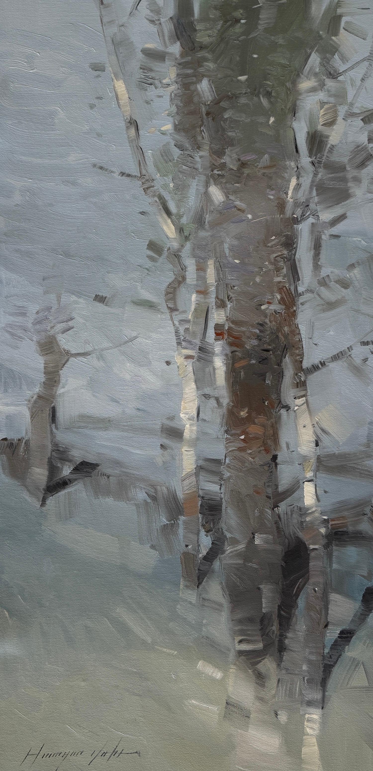 Birken Landschaft Impressionismus Original Ölgemälde, hängefertig