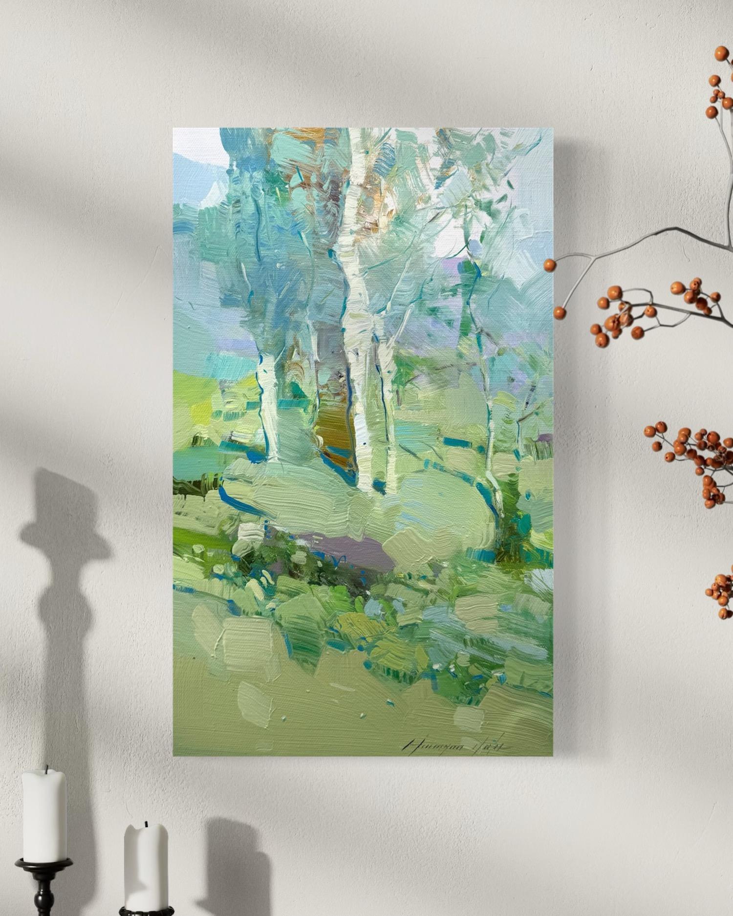 Birches landscape Original oil Painting, Ready to Hang For Sale 1