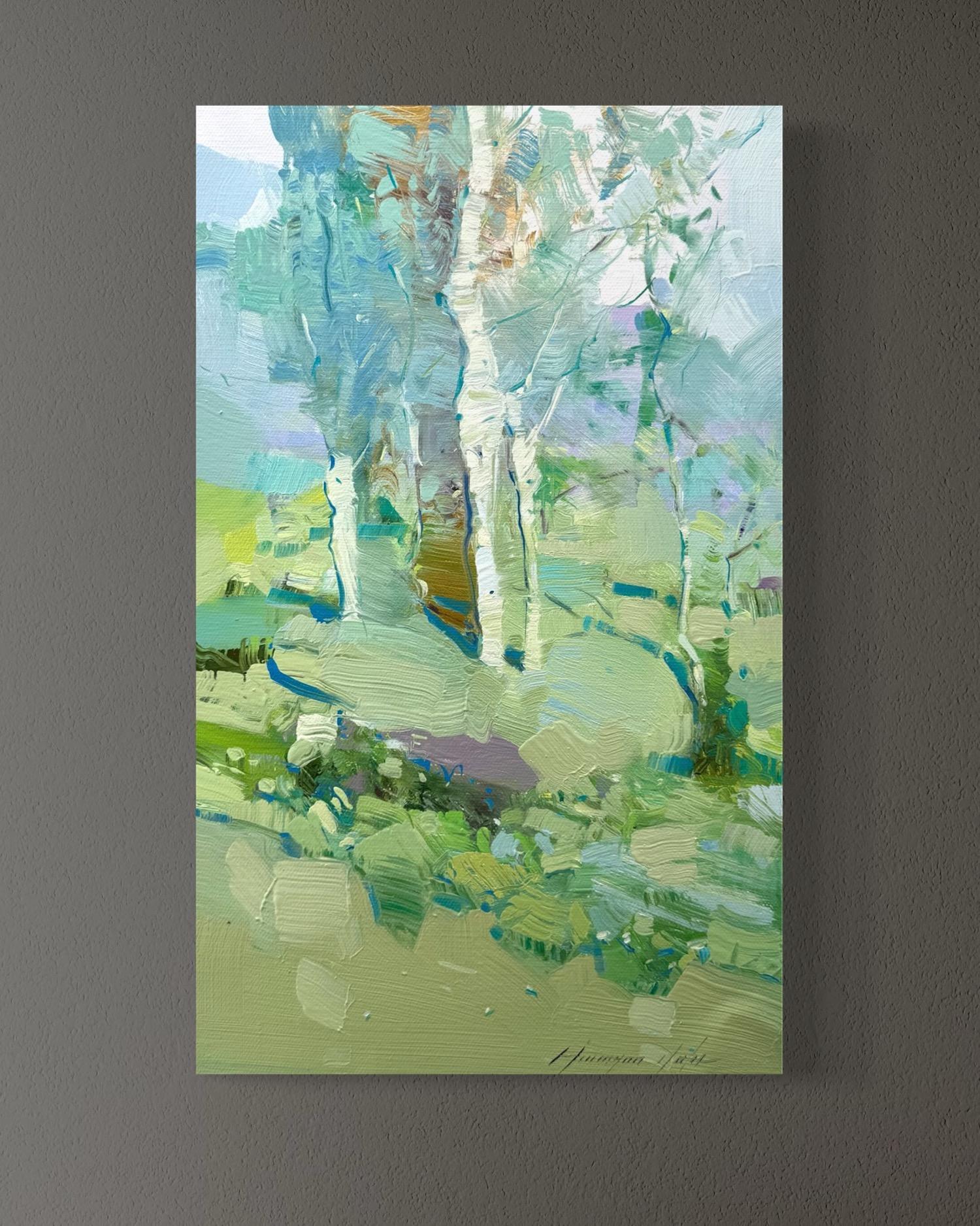 Birches landscape Original oil Painting, Ready to Hang For Sale 2