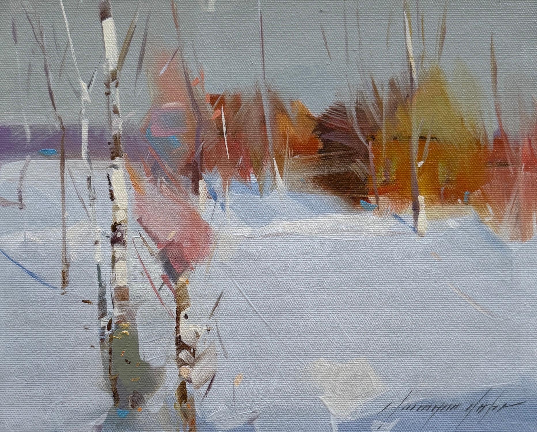 Birches Landscape Original oil Painting, Ready to Hang