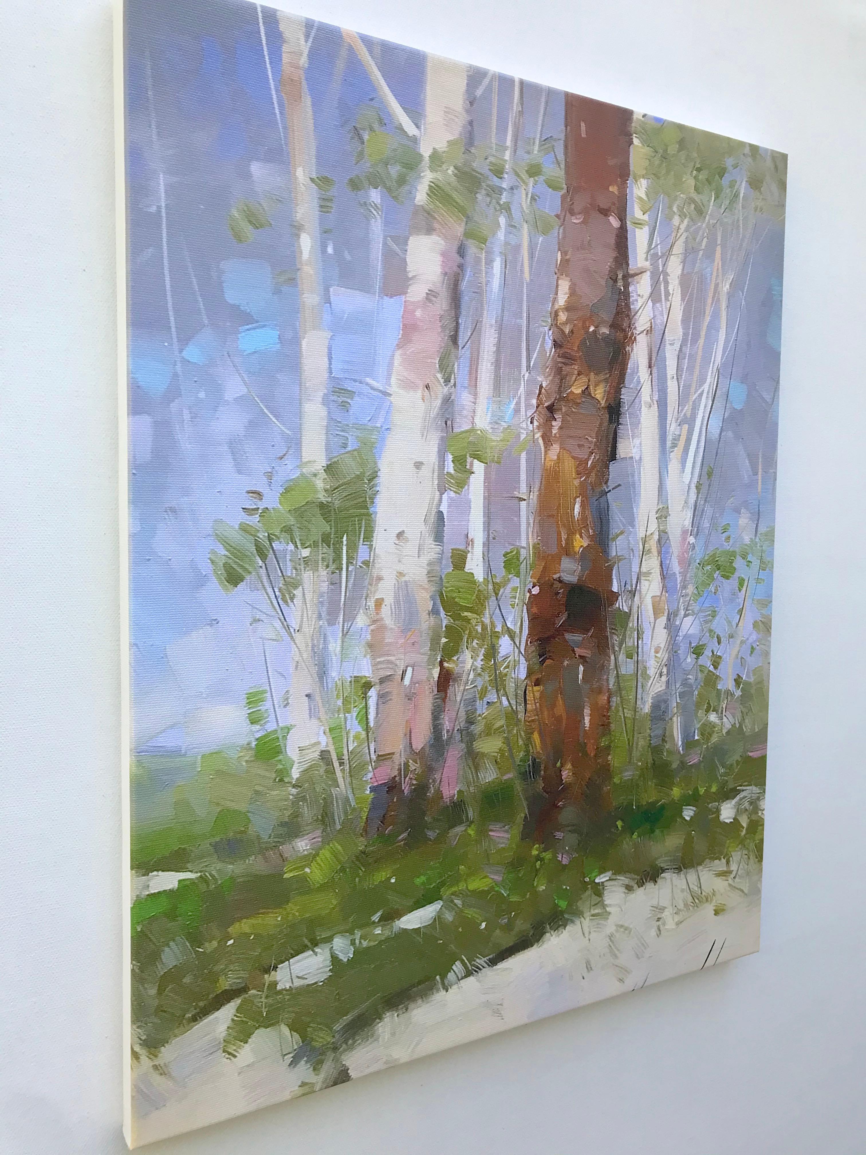 Birches Trees, Print on Canvas - Impressionist Painting by Vahe Yeremyan