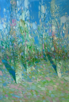Stagione della fioritura, Paesaggio alberi Pittura ad olio originale, pronta da appendere