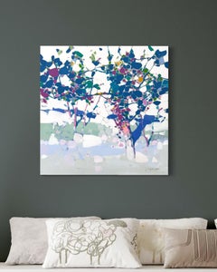 Blooming Blue Landscape Impressionnisme Peinture à l'huile originale, prête à être accrochée
