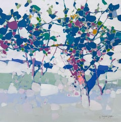 Blooming Blue Landscape Impressionnisme Peinture à l'huile originale, prête à être accrochée