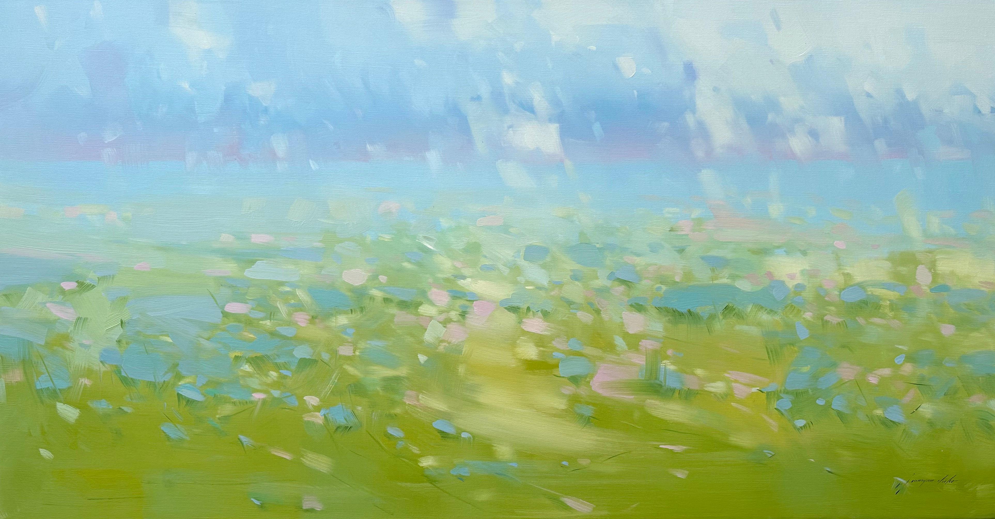 Vahe Yeremyan Landscape Painting – Blossom Field, Landschaft, Original-Ölgemälde, fertig zum Hängen, Impressionismus