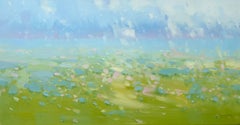 Blossom Field, Landschaft, Original-Ölgemälde, fertig zum Hängen, Impressionismus