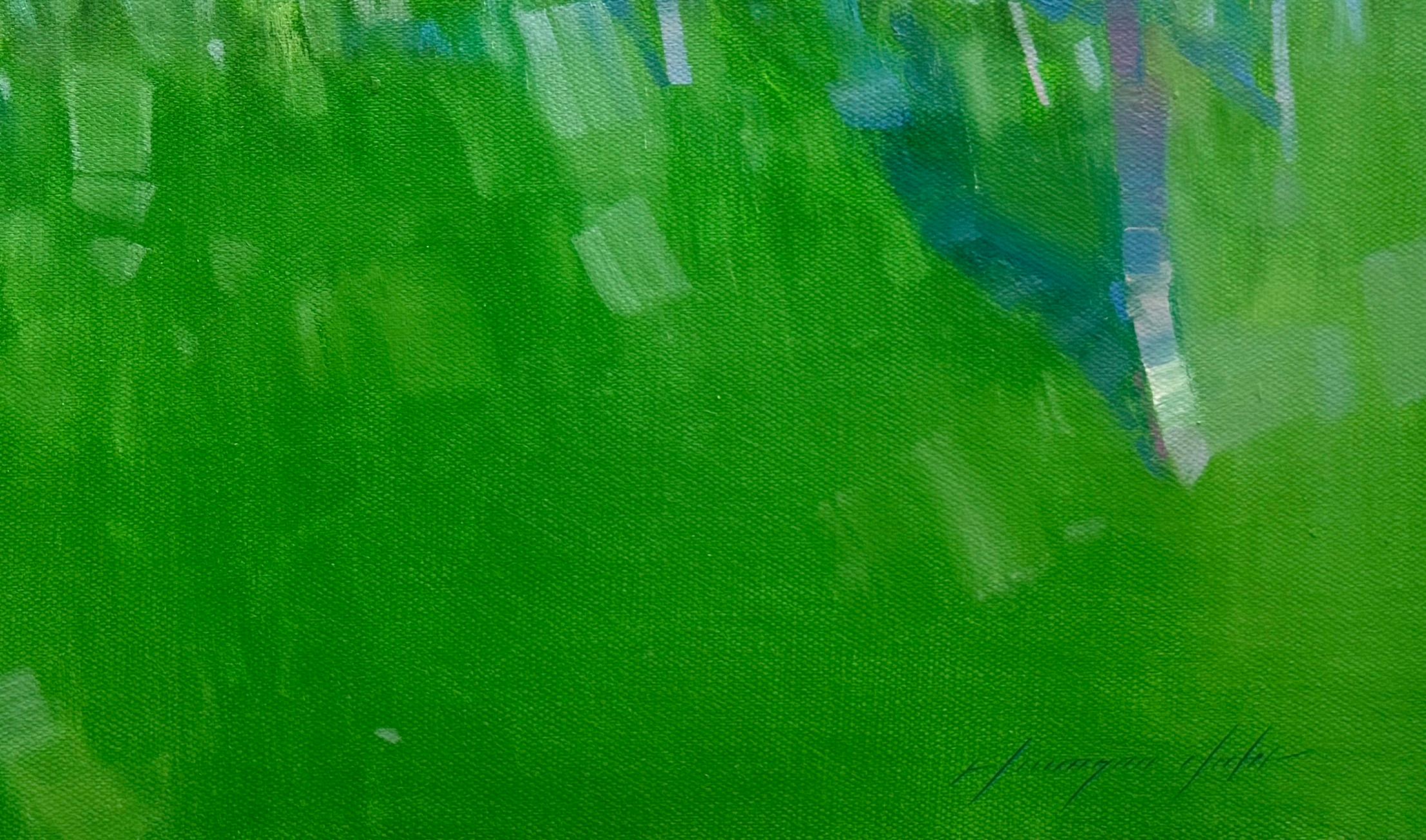 Alberi in fiore, paesaggio Pittura ad olio originale, pronta da appendere - Landscape Painting Verde di Vahe Yeremyan