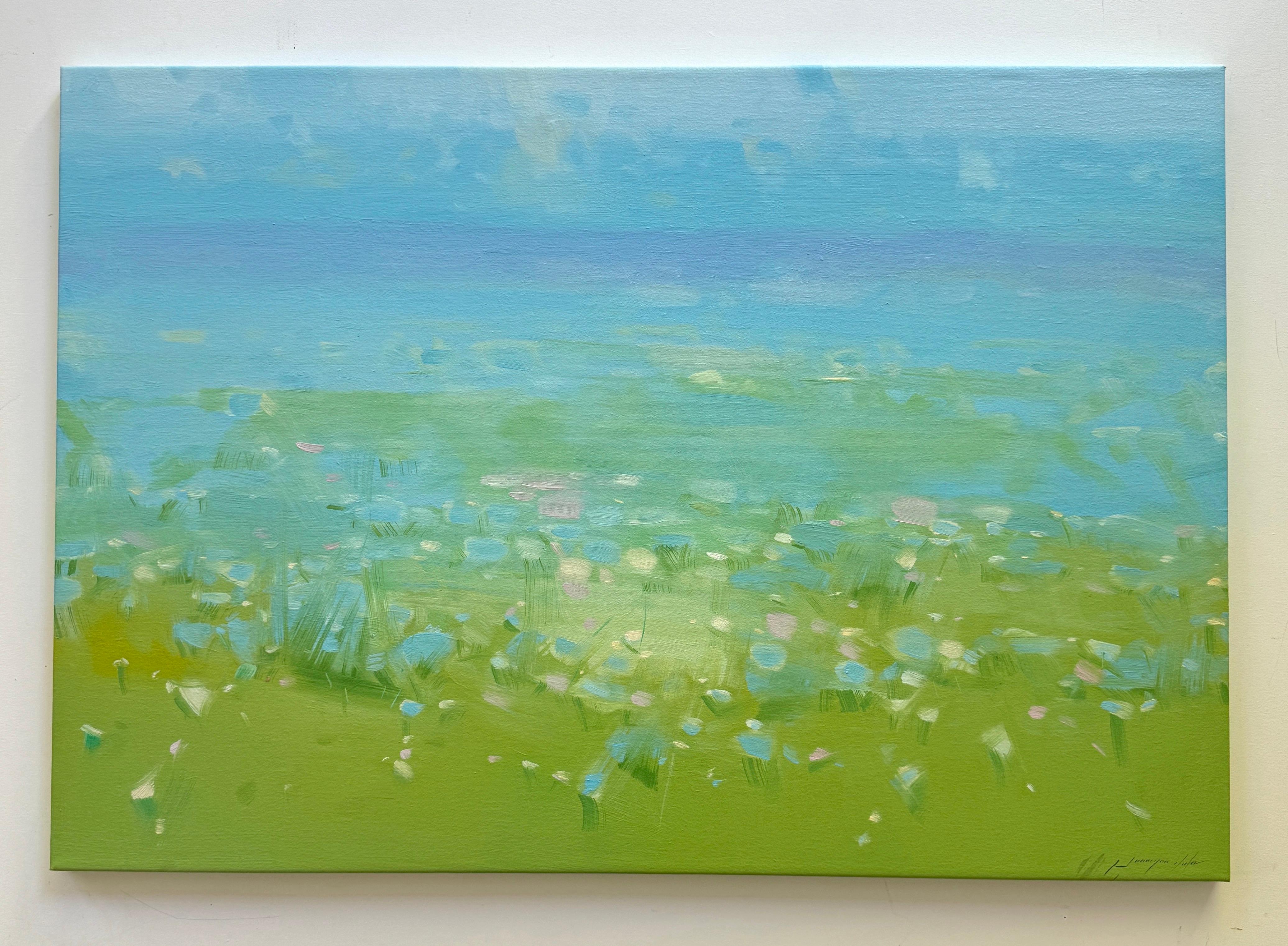 Blue Flowers, Landscape, Original oil Painting, Ready to Hang, Impressionism For Sale 1