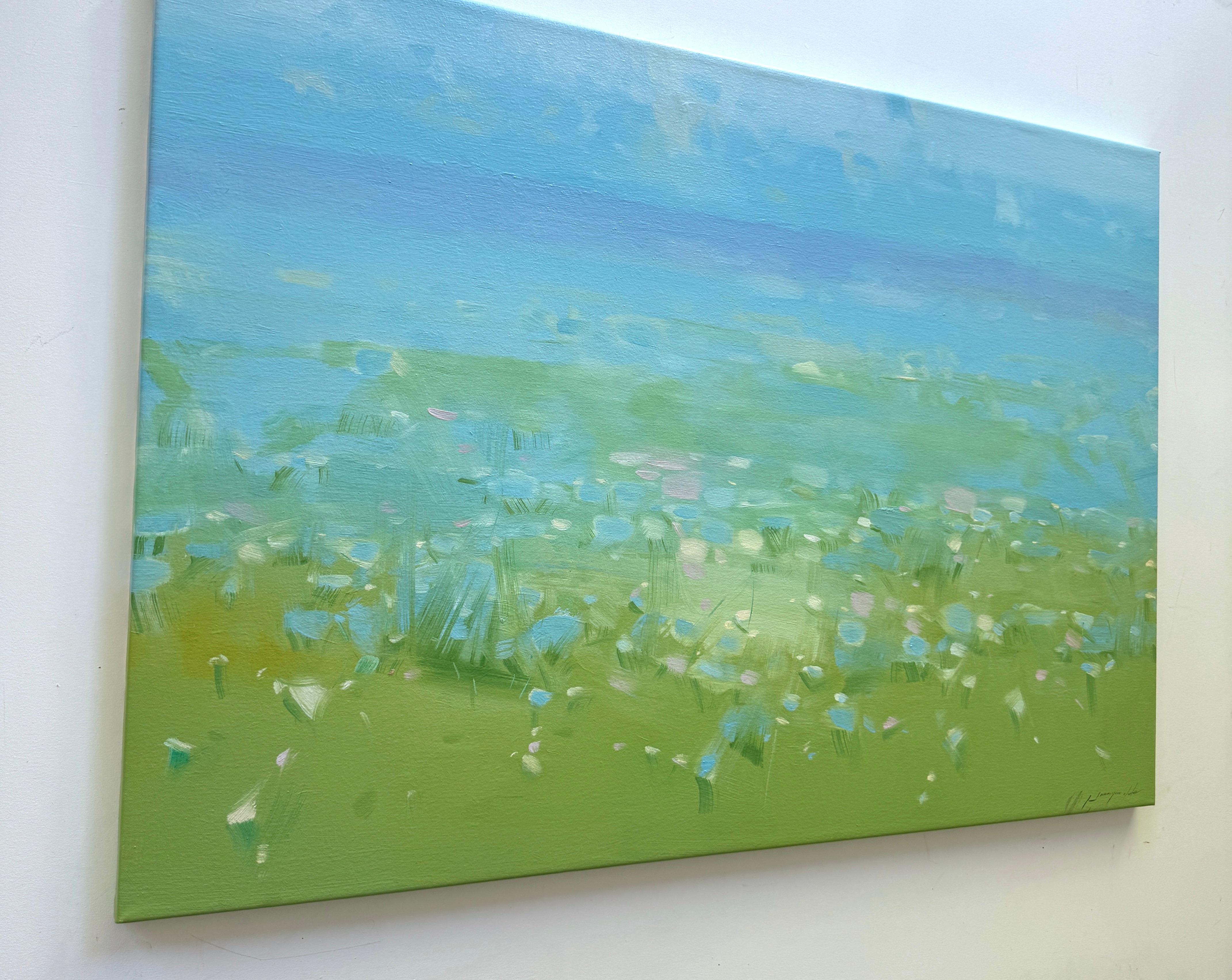 Blue Flowers, Landscape, Original oil Painting, Ready to Hang, Impressionism For Sale 2