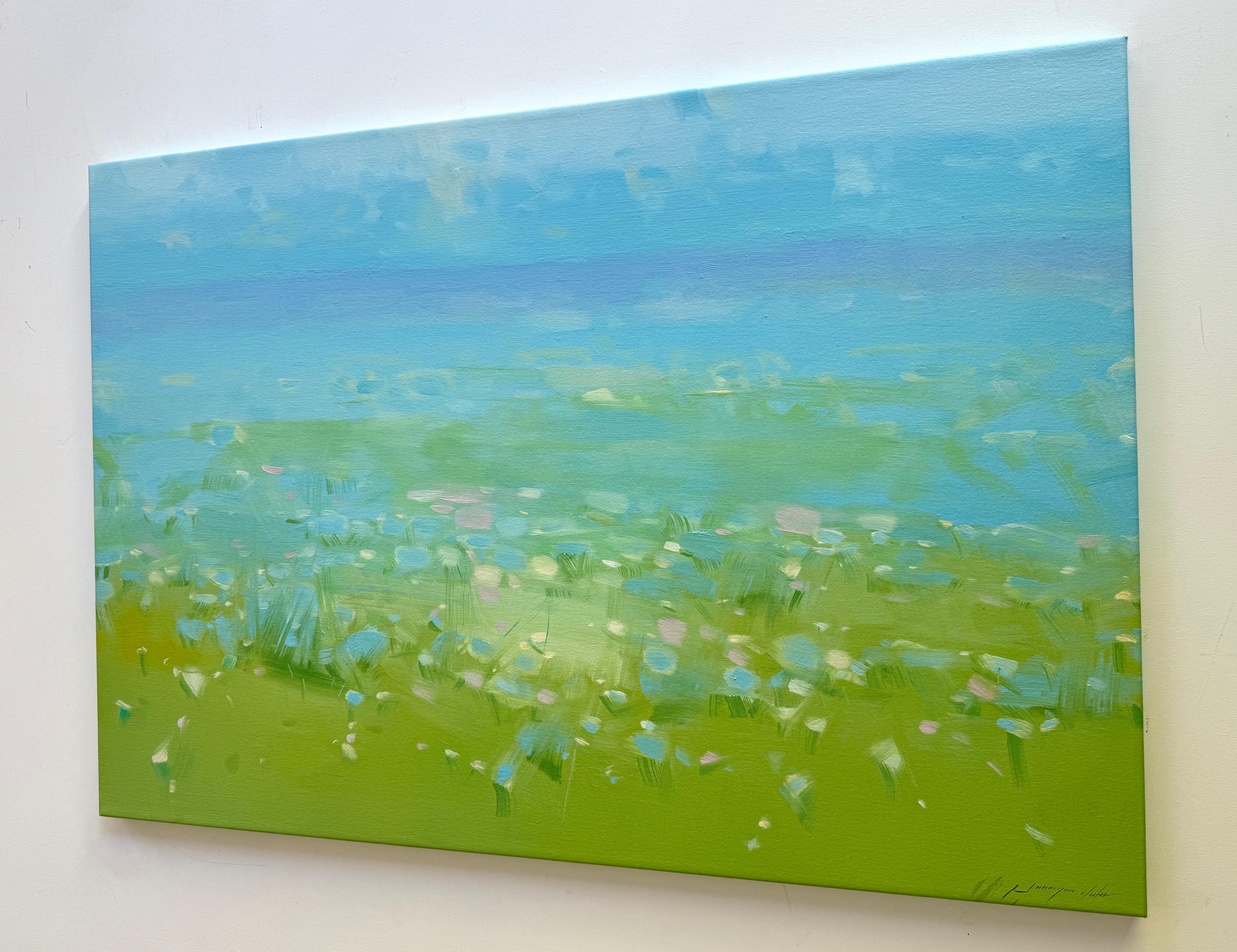 Blue Flowers, Landscape, Original oil Painting, Ready to Hang, Impressionism For Sale 3