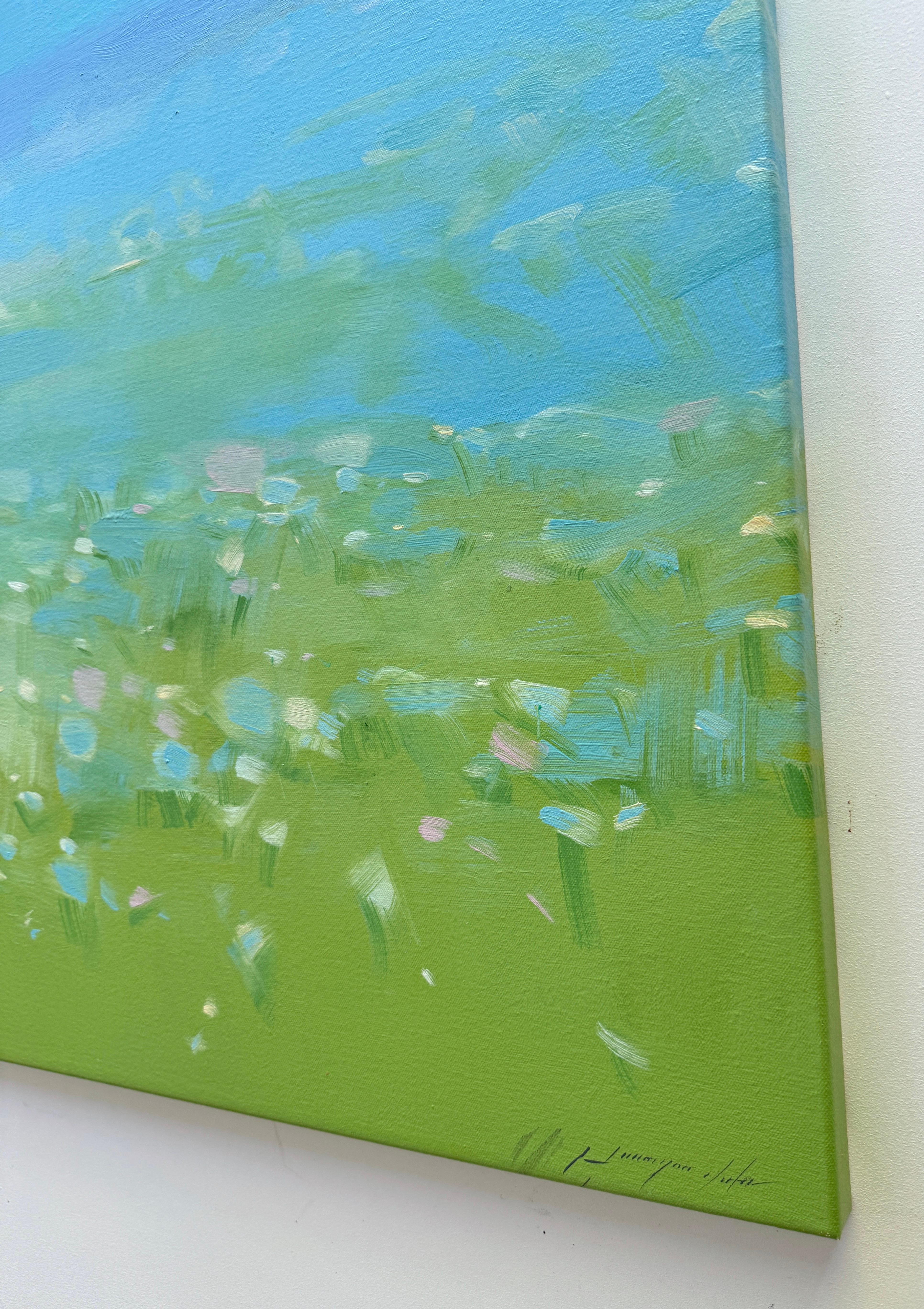 Blue Flowers, Landscape, Original oil Painting, Ready to Hang, Impressionism For Sale 4