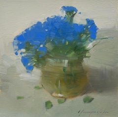 Blue Flowers, Original Oil Painting, Handmade Artwork
