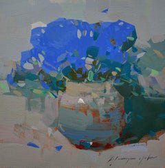 Blaue blaue Blumen, Original-Ölgemälde, handgefertigtes Kunstwerk