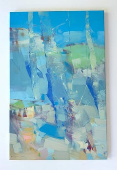 Blue Grove, Landscape, Impressionism Original oil Painting, Ready to Hang