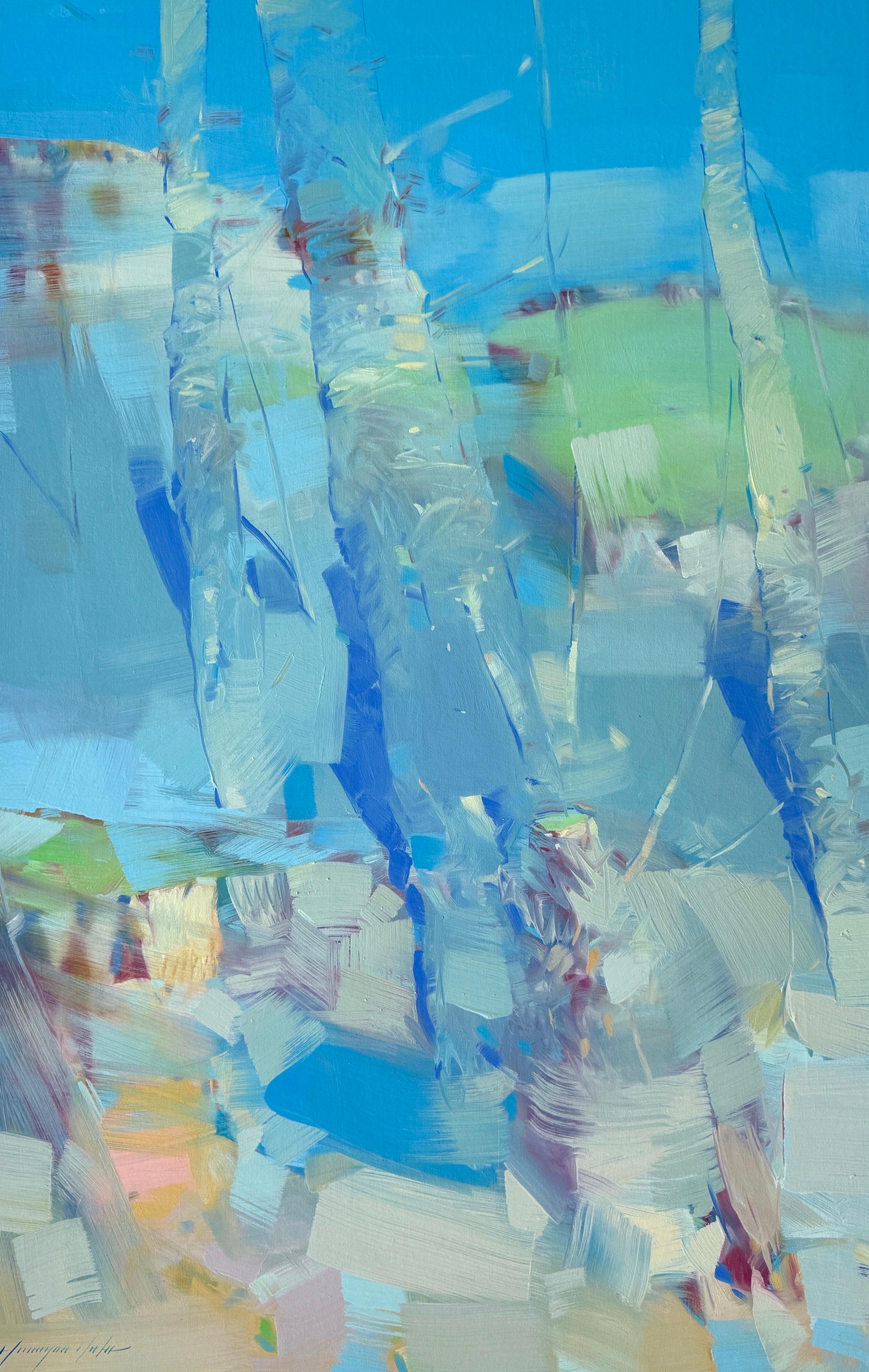Landscape Painting di Vahe Yeremyan - Boschetto blu, Paesaggio, Impressionismo Pittura ad olio originale, pronta da appendere