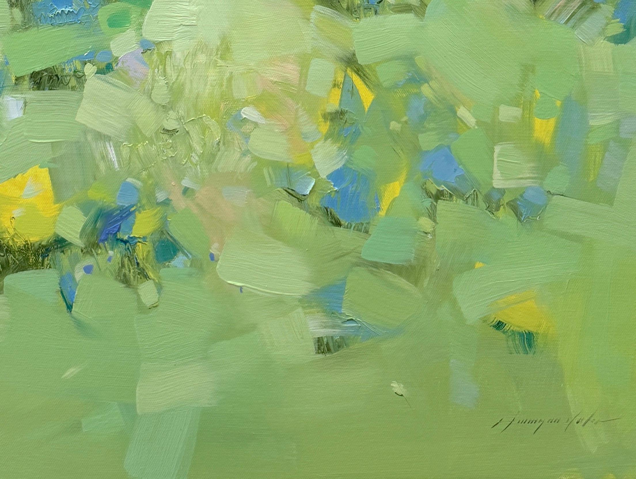 Blue Meadow, Landscape, Impressionism Original oil Painting, Ready to Hang For Sale 2