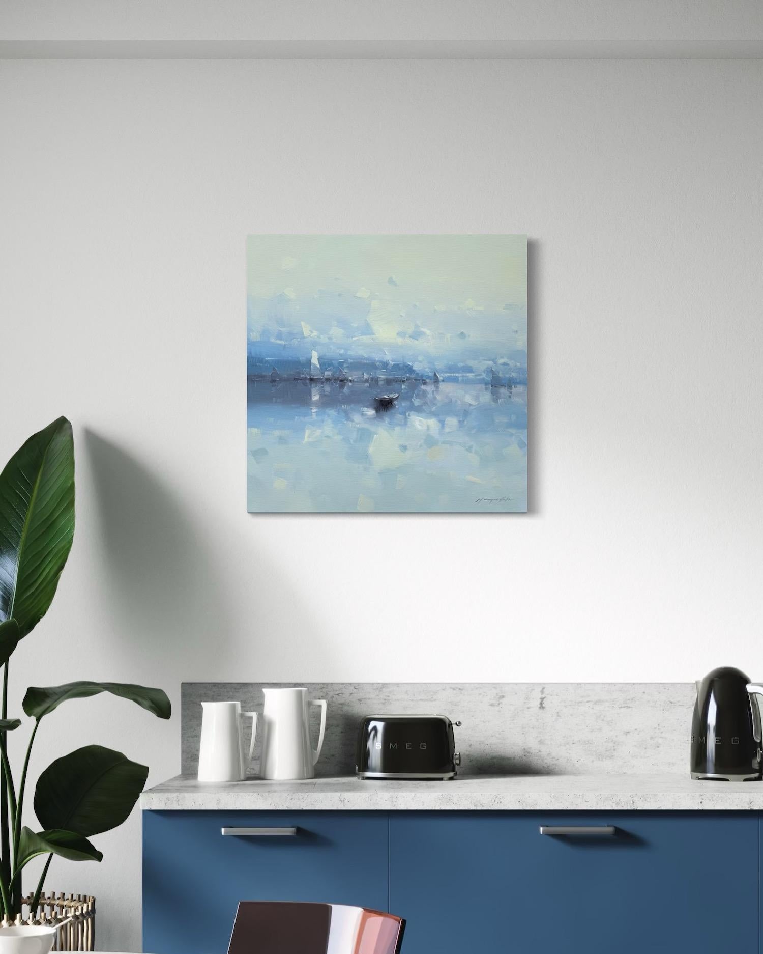 Barca Impressionismo costiero Pittura ad olio originale, pronta da appendere in vendita 2