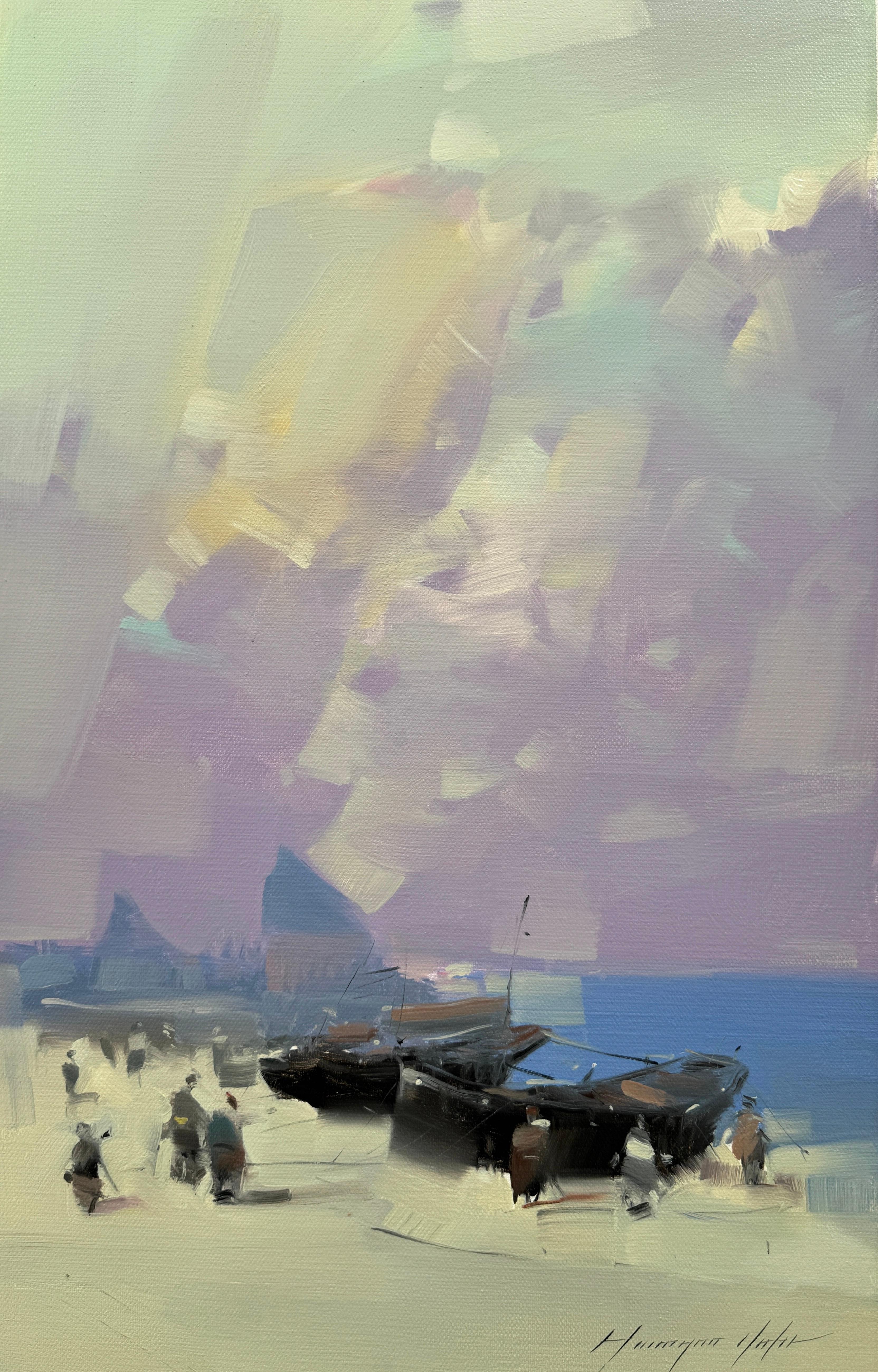 Landscape Painting de Vahe Yeremyan - Barcos Impresionismo Pintura al óleo original, Lista para colgar