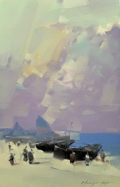 Barcos Impresionismo Pintura al óleo original, Lista para colgar