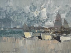 Impressionnisme des bateaux Peinture à l'huile originale, prête à accrocher