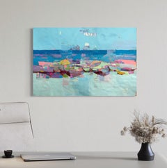 Boats on the Shore Coastal Original Painting, Ready to Hang