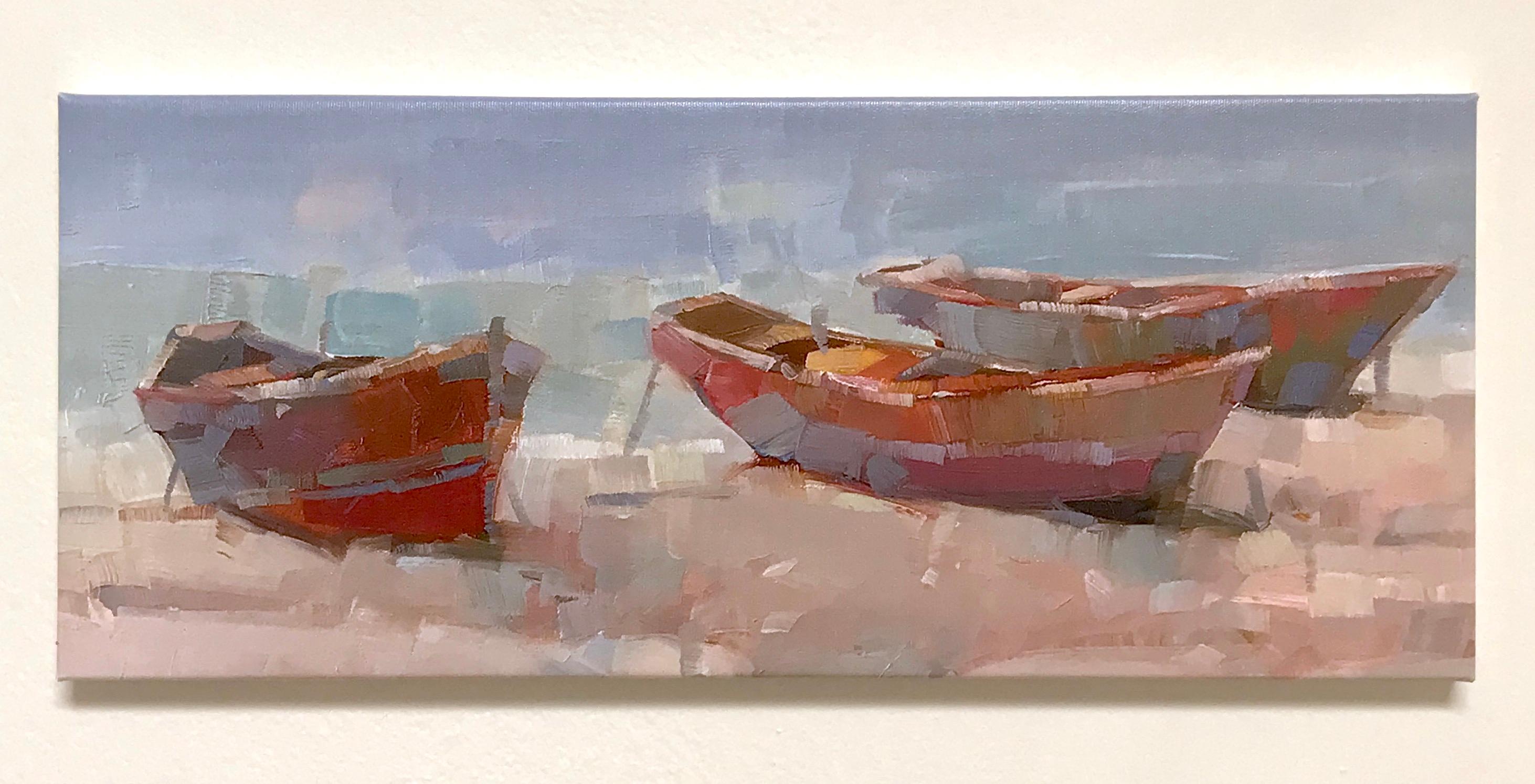 Boats on the Shore Print on Canvas - Painting by Vahe Yeremyan