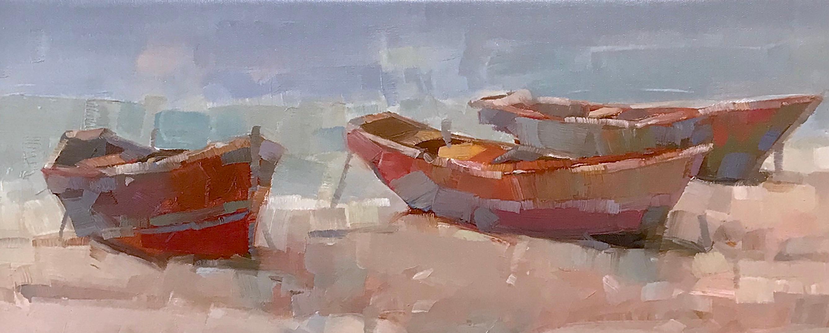 Vahe Yeremyan Landscape Painting - Boats on the Shore Print on Canvas