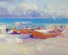 Boats on the Shore, Print on Canvas