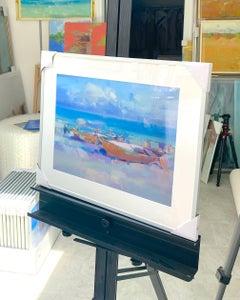 Boats on the Shore, Print on Satin Paper, Framed