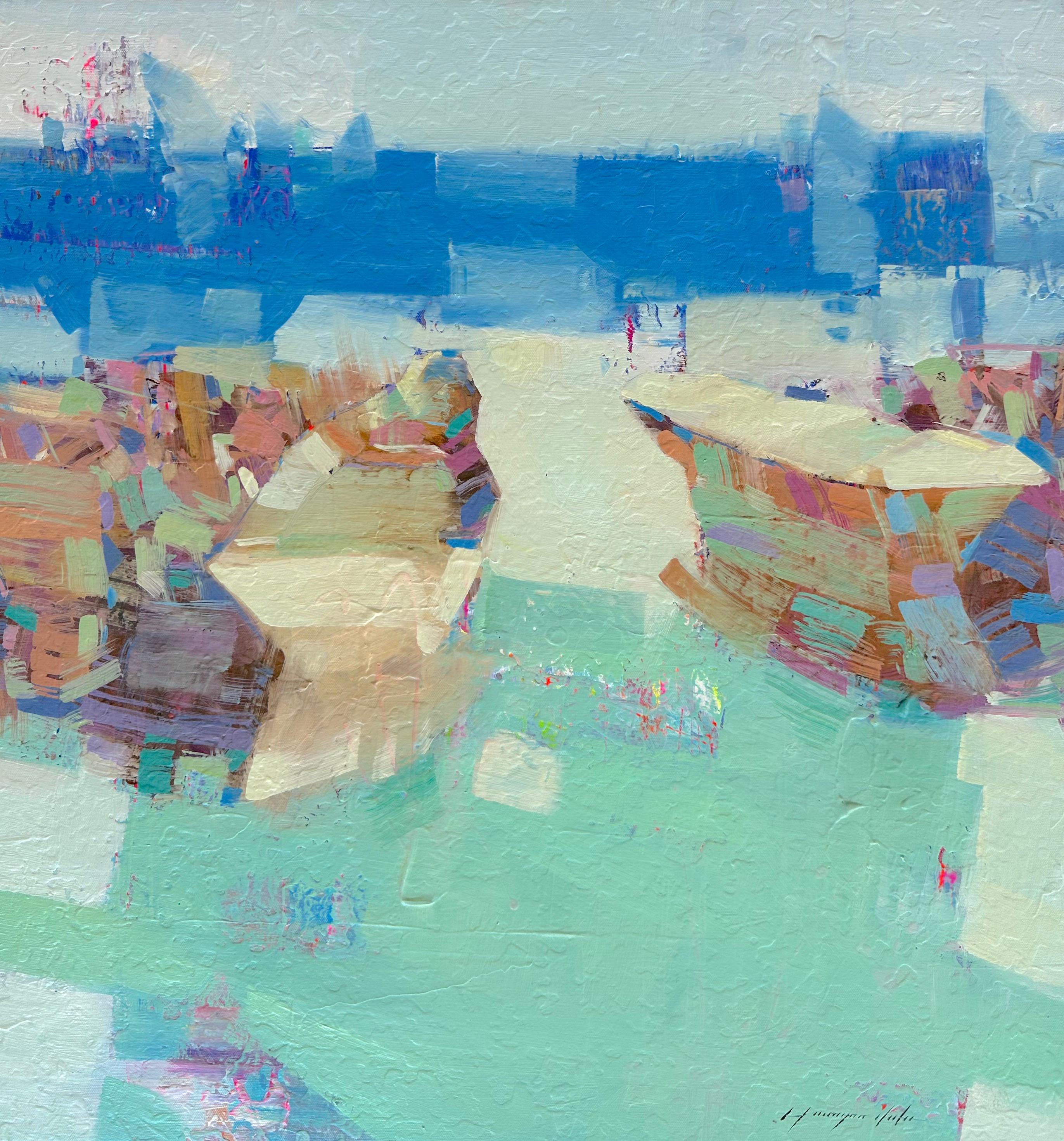Boats, Nautical,  Impressionism, oil Painting, Ready to Hang