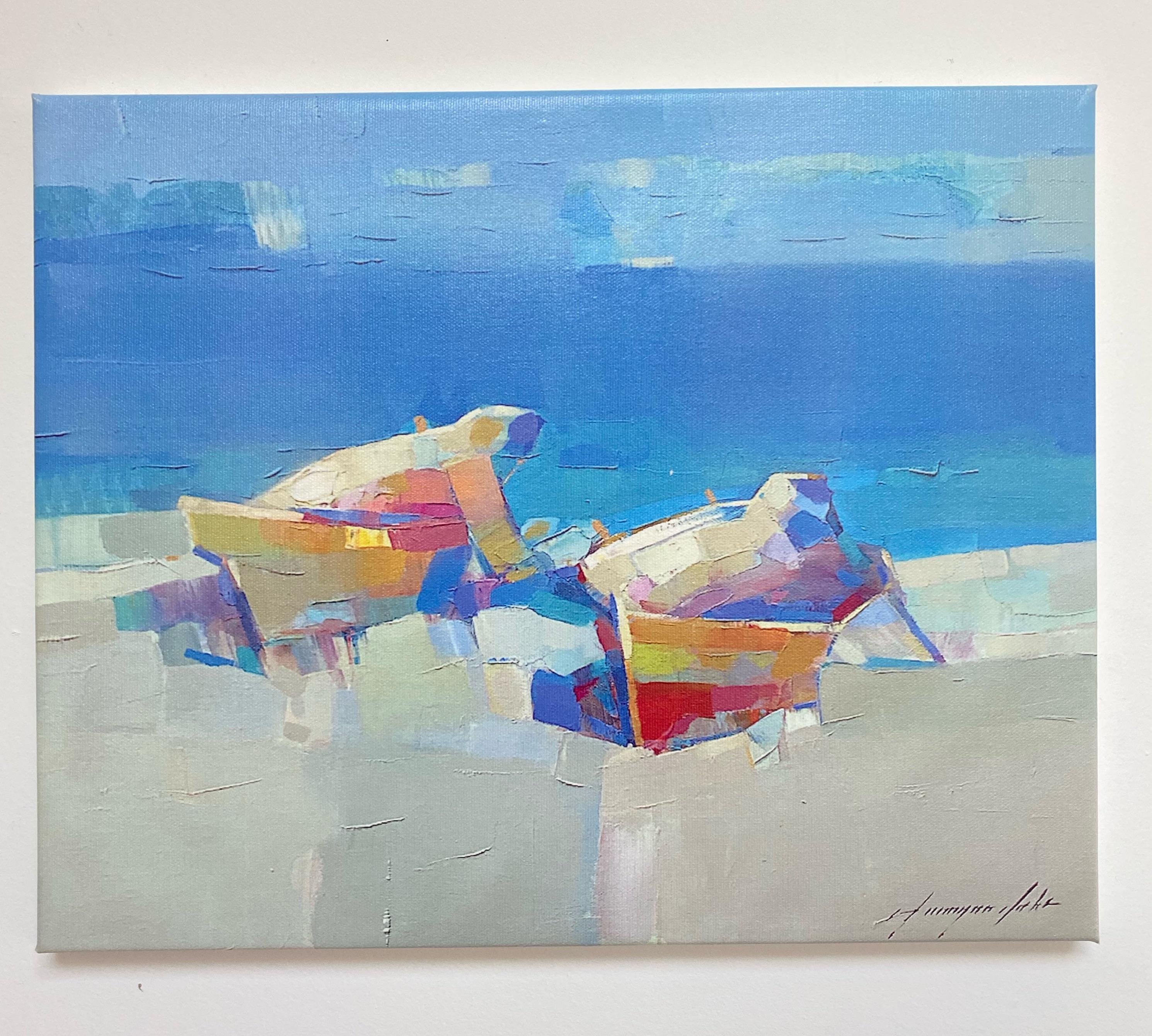 Boats, Print on Canvas - Painting by Vahe Yeremyan