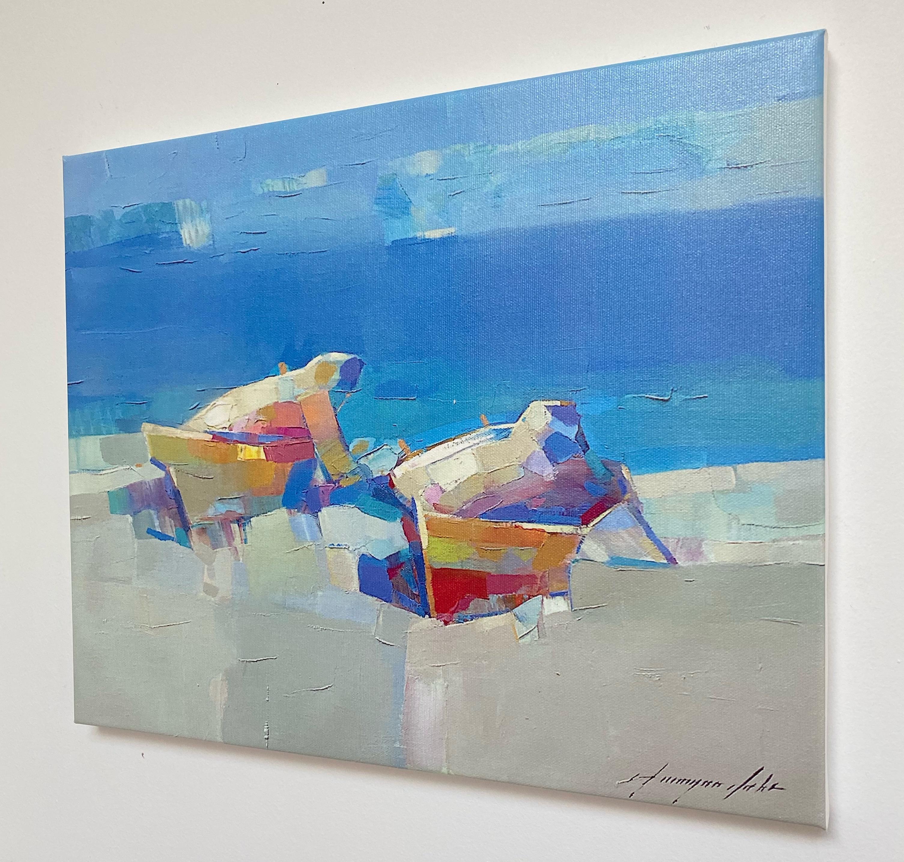 Boats, Print on Canvas - Impressionist Painting by Vahe Yeremyan