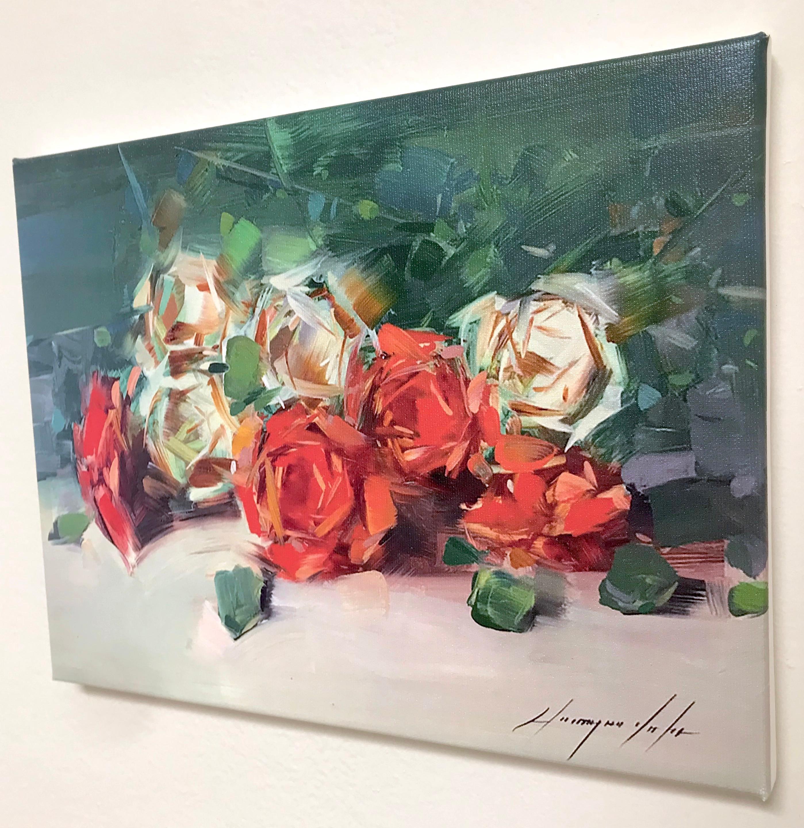 Bouquet of Roses Print on Canvas - Impressionist Painting by Vahe Yeremyan