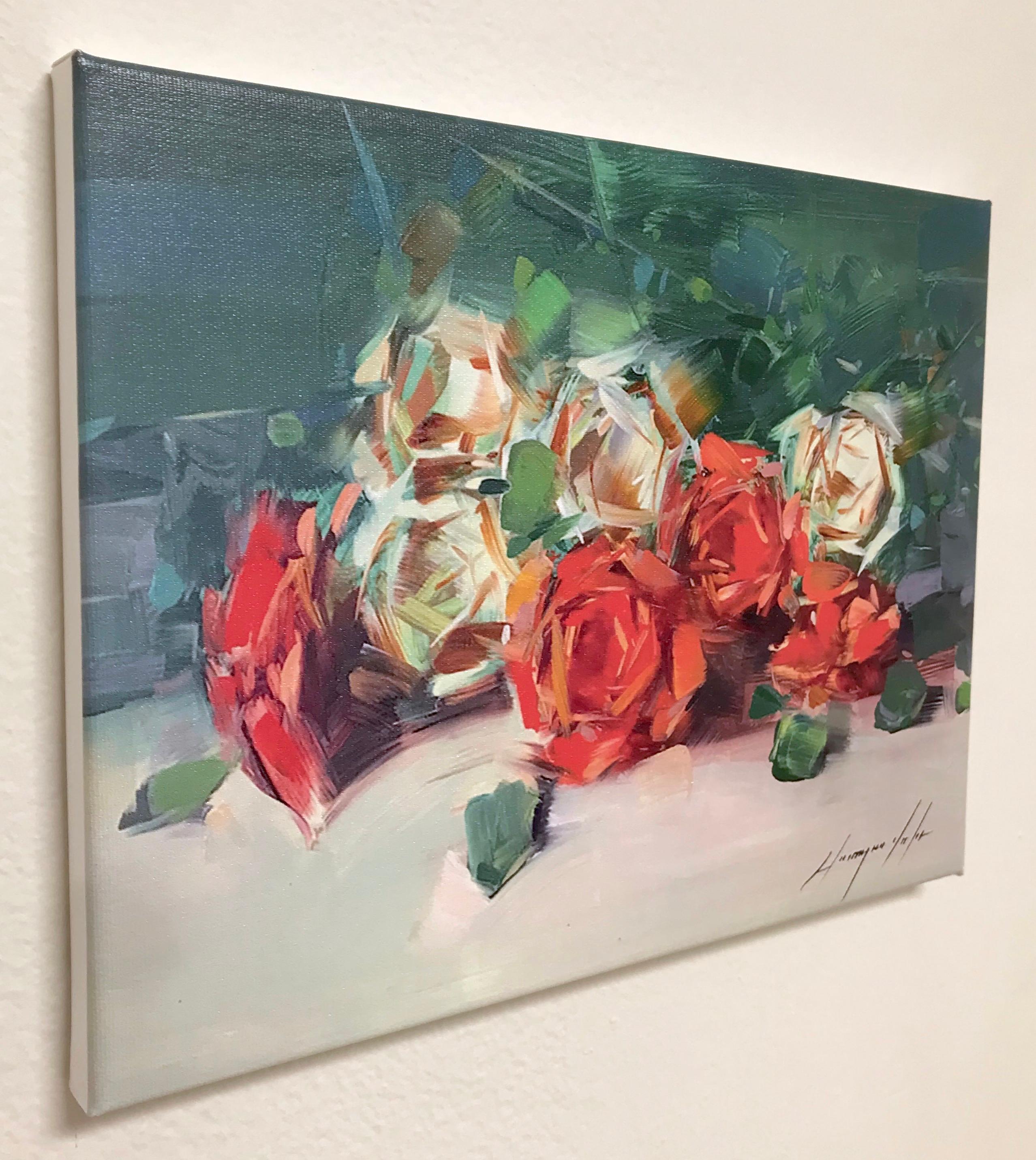 Bouquet of Roses Print on Canvas - Gray Still-Life Painting by Vahe Yeremyan