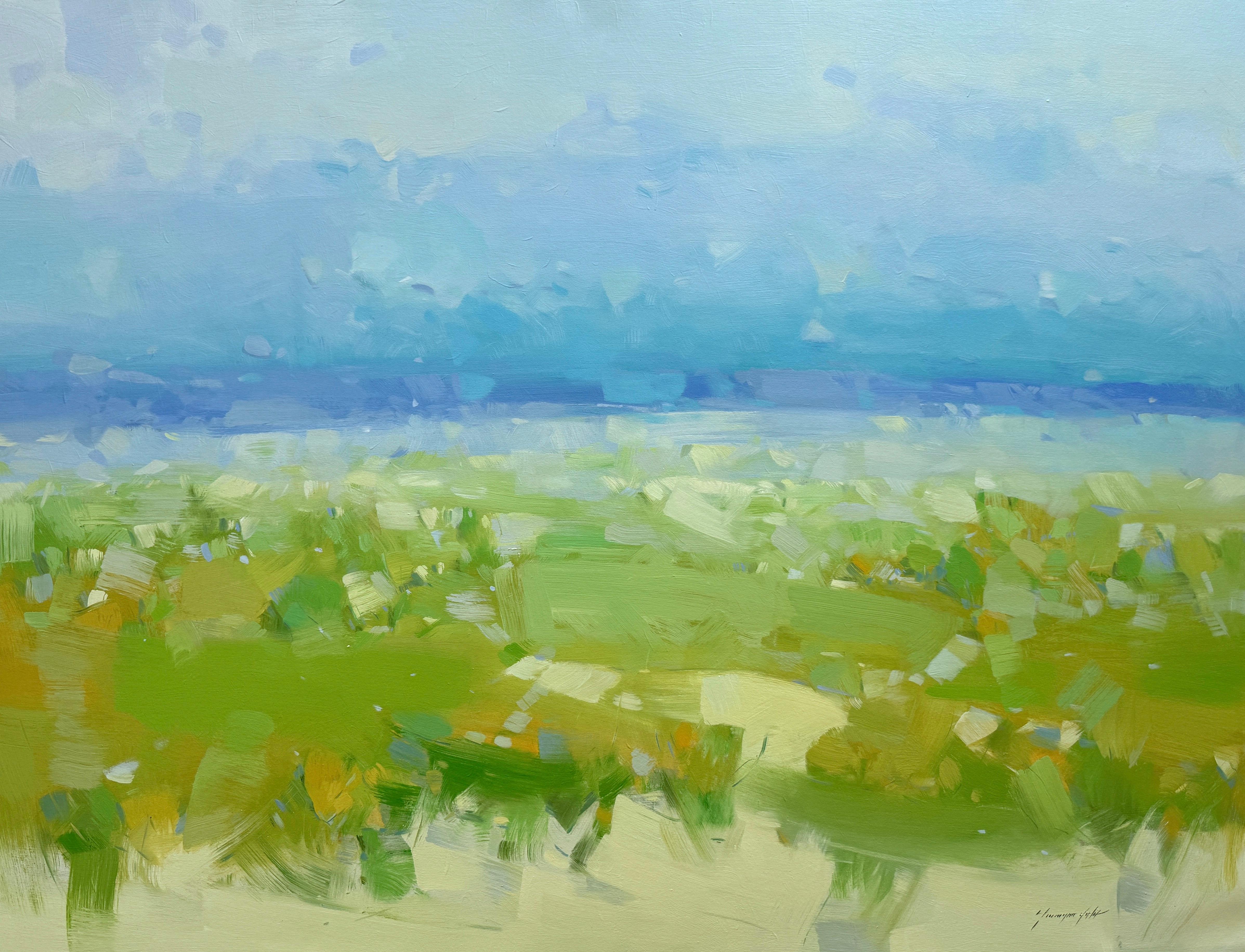 Landscape Painting di Vahe Yeremyan - Prato calmo, Paesaggio, Pittura ad olio originale, Pronta da appendere, Impressionismo