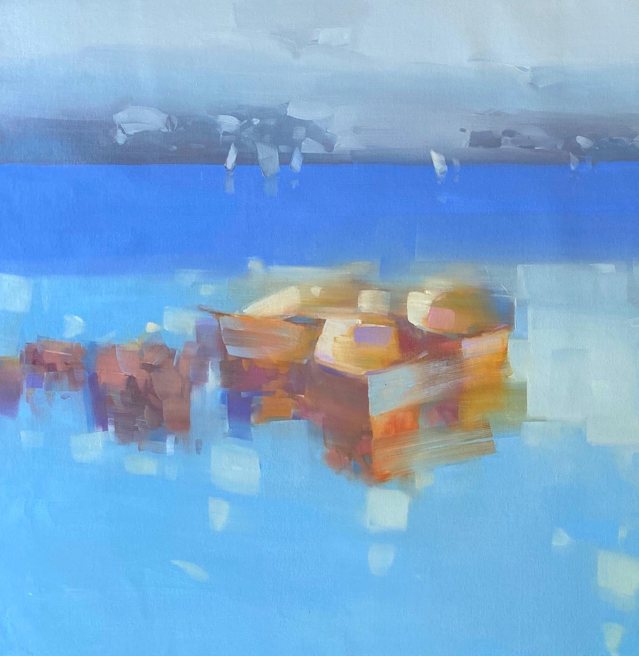 Canoes, Abstraktes Ölgemälde – Painting von Vahe Yeremyan