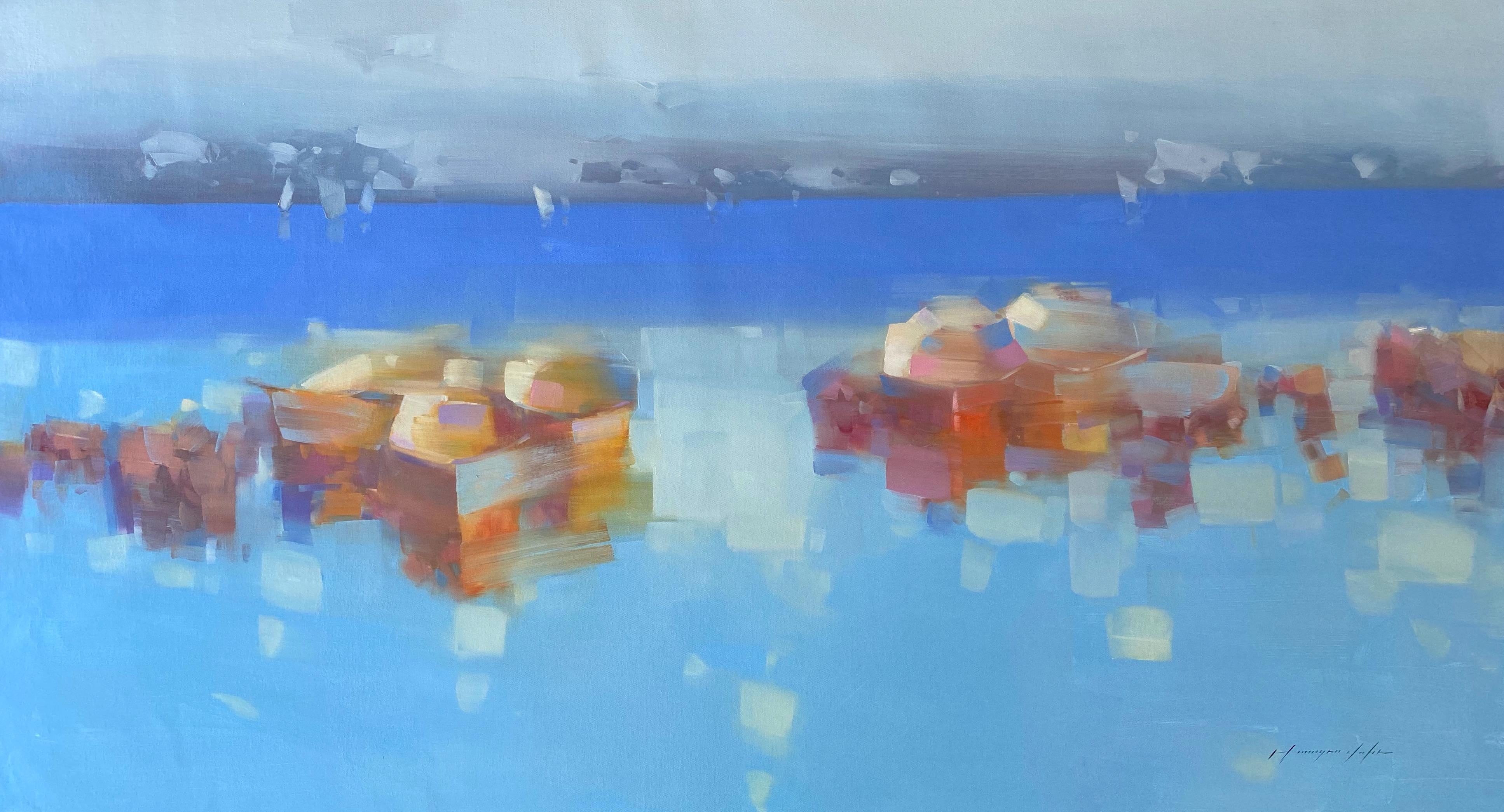 Landscape Painting di Vahe Yeremyan - Canoe, Impressionismo Pittura a olio originale, pronta da appendere
