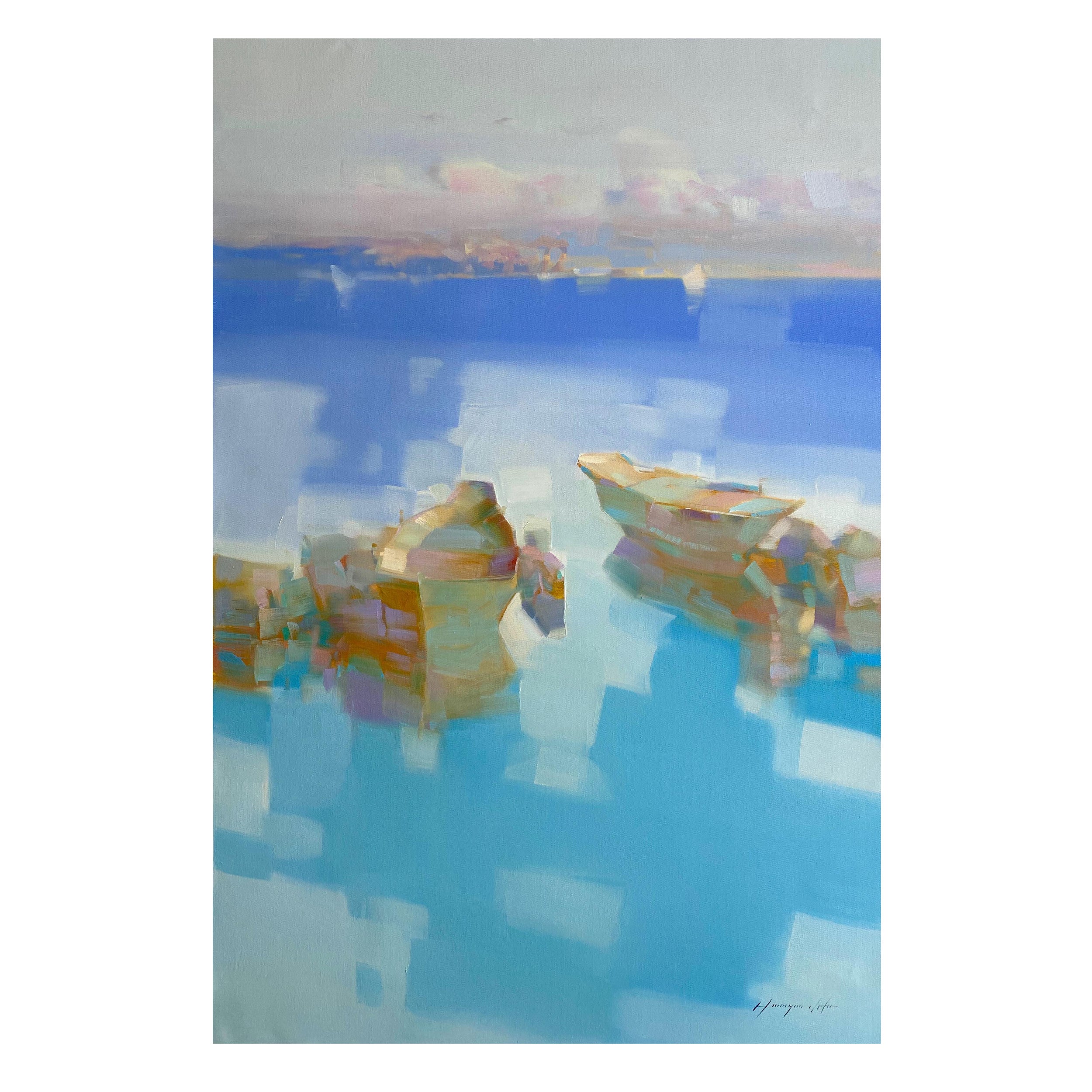 Vahe Yeremyan Landscape Painting – Kanus, Nautisches Impressionismus, Original-Ölgemälde, hängefertig