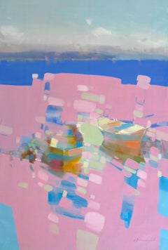 Canoe, Costa, Arte contemporanea Pittura ad olio originale, pronta da appendere