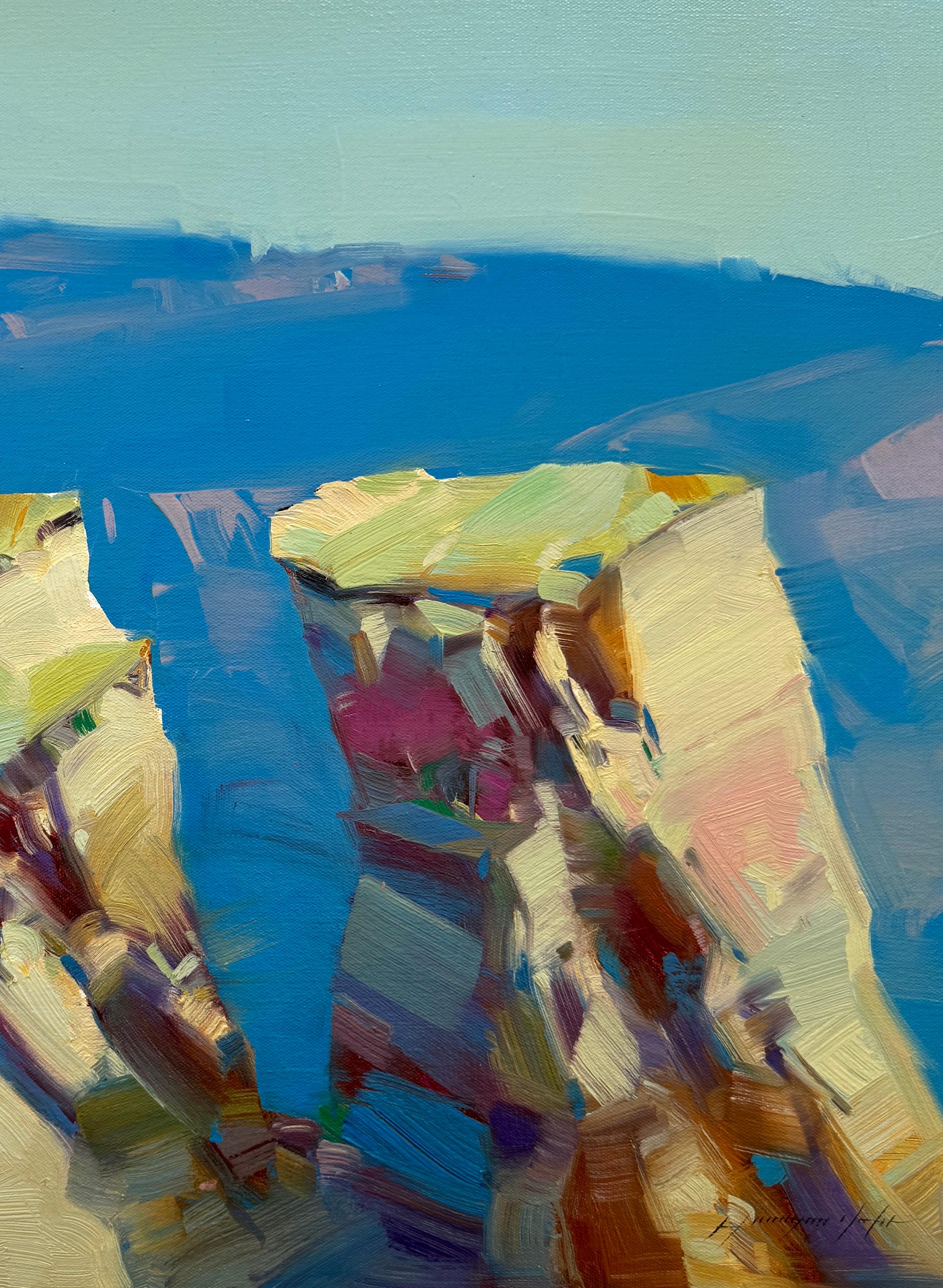 Scogliere del Canyon, Impressionismo Pittura ad olio originale, pronta da appendere - Landscape Painting Marrone di Vahe Yeremyan