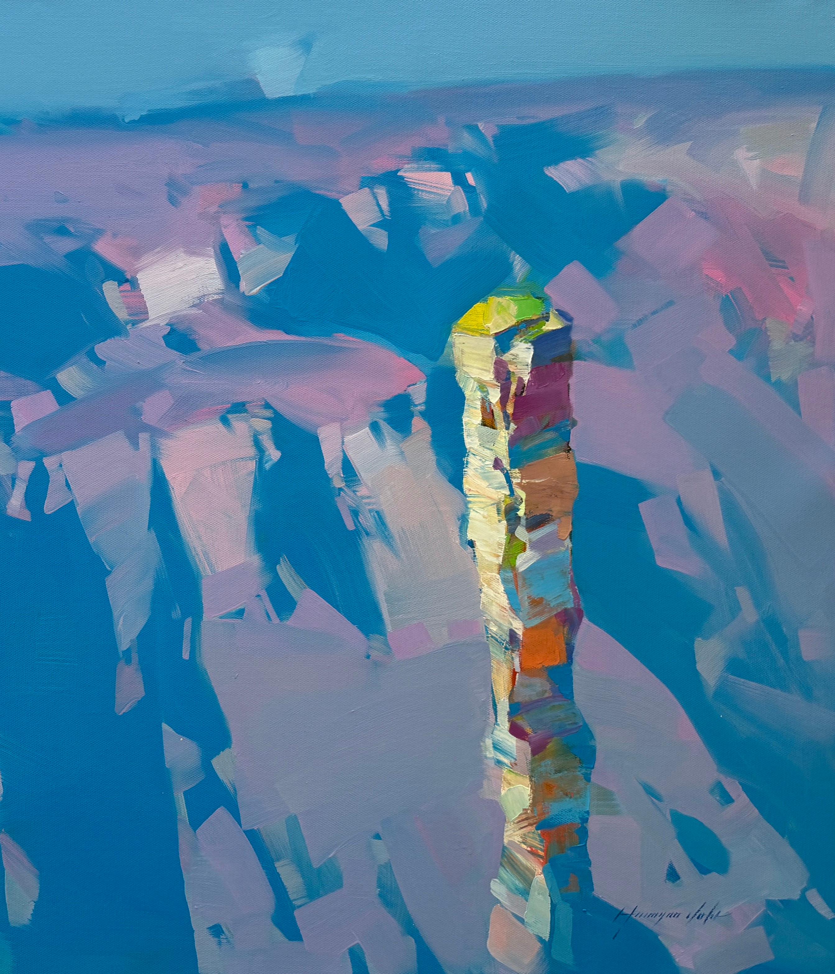 Scogliere del Canyon, Paesaggio, Pittura ad olio originale, Pronta per essere appesa, Impressionismo - Landscape Painting Blu di Vahe Yeremyan