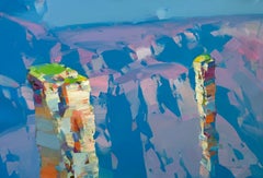 Acantilados del Cañón, Paisaje, Pintura al óleo original, Lista para colgar, Impresionismo