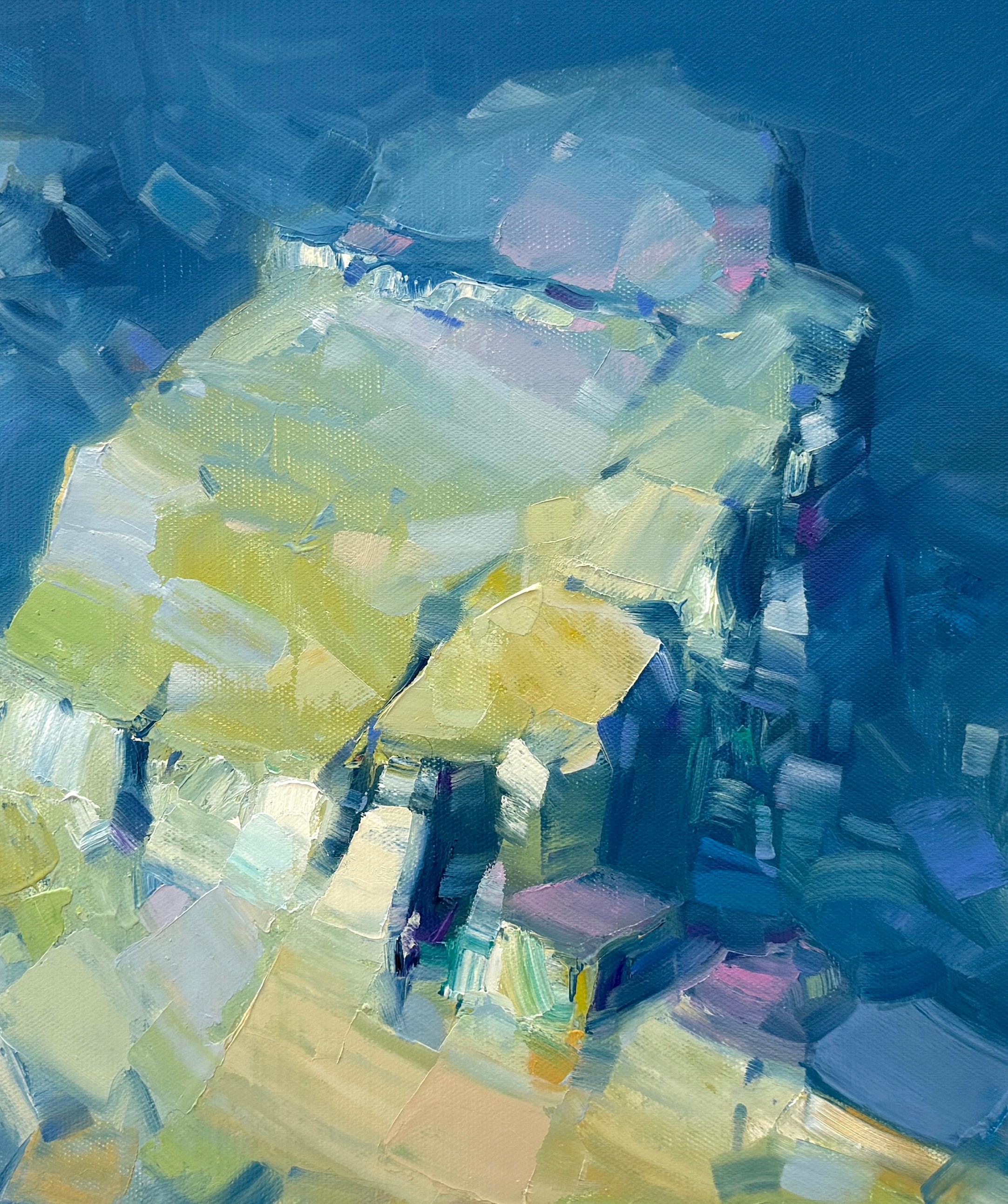 Canyon, Pittura a olio originale, pronta da appendere - Landscape Painting Blu di Vahe Yeremyan