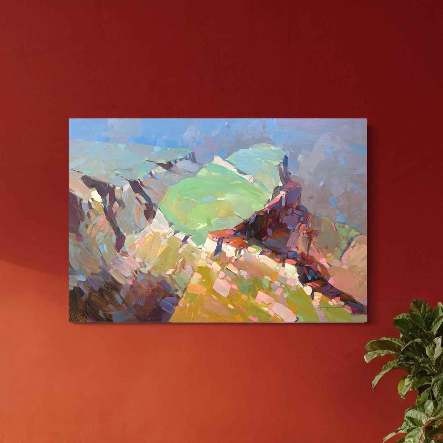 Vista del cañón Paisaje Impresionismo Pintura al óleo original, Lista para colgar en venta 1